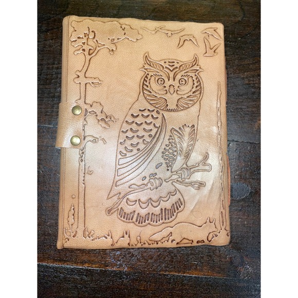 Embossed Bound Owl Journal Leather Blank Notebook Writing Travel Diary Tan - Picture 1 of 7